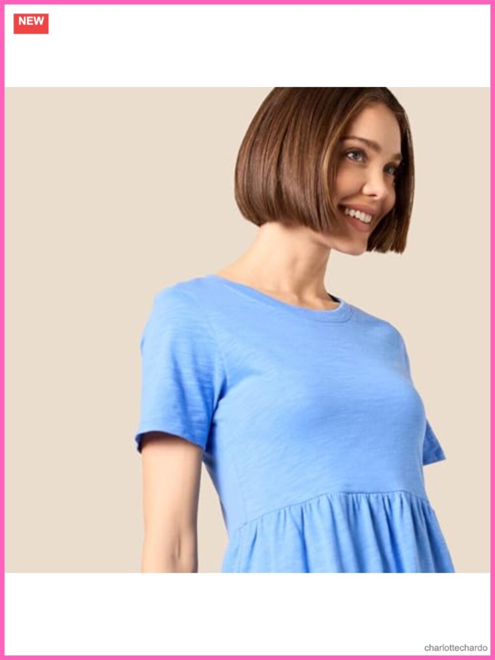 Short-Sleeve Crewneck Tiered Cotton Dress - Picture 3 of 6